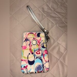 Coach Multicolor Signature C Phone Wristlet Wallet Silver Trim